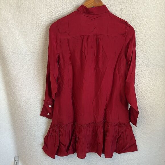 J Crew Amelia popover shirtdress in drapey viscose twill Womens XXS Berry Red - Picture 3 of 10